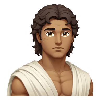 Cinematic Realistic Hercules Portrait, depicted as a classical Greek statue with a robust, muscular build and perfectly chiseled features. His bronze, sun-kissed skin has a timeless, marble-like quality, and his thick, wavy dark hair frames a face exuding determination and quiet nobility. Draped in a flowing white robe with subtle golden accents, the portrait is rendered under dynamic natural lighting that highlights every sculpted detail and evokes the majesty of ancient myth. sticker