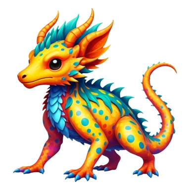 a vibrant colorful edgy vernid-fionbri-creature with splash patterns full body sticker