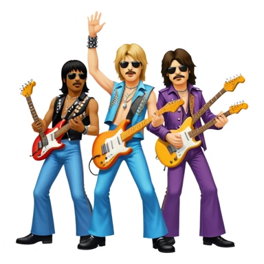 Icon for Rock Music: collage of iconic rock musicians—Klaus Meine, Jimi Hendrix, Kurt Cobain, Freddie Mercury, and Ozzy Osbourne—playing electric guitars and singing on stage. Capturing the powerful energy and rebellious spirit of rock. Transparent background. sticker