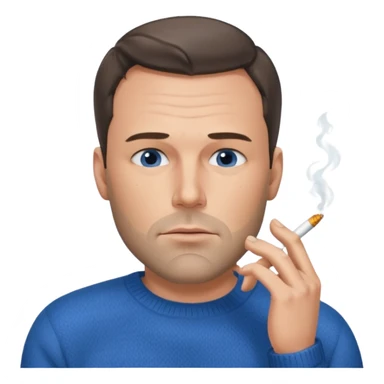 Ben Affleck looking tired holding a cigarette while wearing a blue sweater sticker