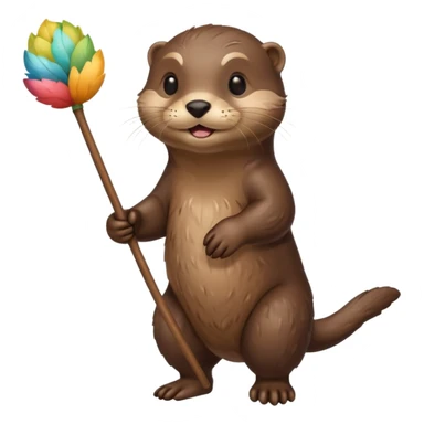 otter going home with a small bundle on a stick sticker