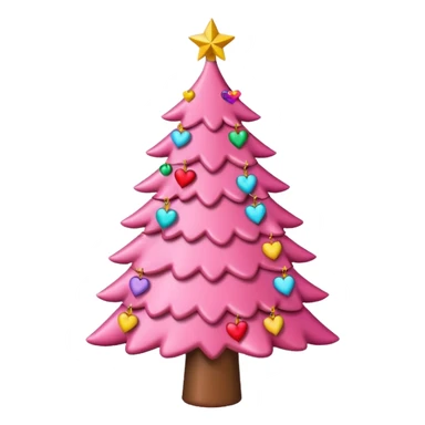 pink Christmas tree with hearts on the surface sticker