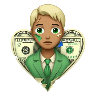 A broken heart glued together by dollars sticker