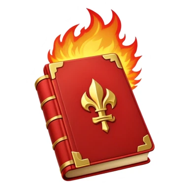 A fiery red book with golden details, a textured, leather-like cover, a flaming sword, or a lightning bolt, radiating power, resilience, and the fire of transformation-- the inner strength book sticker
