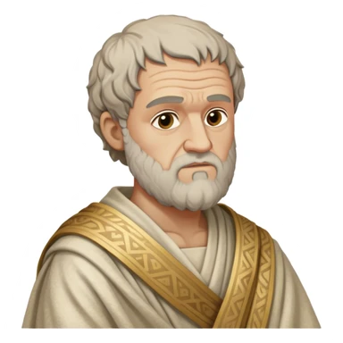 Cinematic Realistic portrait of Aristotle the philosopher, depicted as a wise, contemplative figure in detailed ancient Greek attire, with a textured draped robe and thoughtful expression, bathed in soft classical lighting that highlights his timeless intellect. sticker