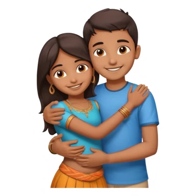 indian boy hugging indian girl from behind... boys hand down near navel of girl sticker