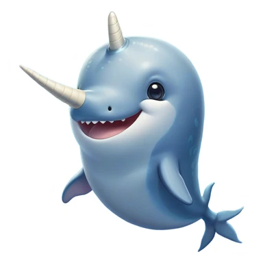 Cinematic Comical Cute Narwhal Portrait Emoji, Head tilted dramatically with an exaggeratedly amused expression, featuring a uniquely curved tusk, a sleek body with wide, comically expressive eyes brimming with playful disbelief, Simplified yet hilariously expressive features, highly detailed, glowing with a slightly sassy oceanic glow, high shine, dramatic yet playful, stylized with an air of cheeky marine mischief, soft glowing outline, capturing the essence of a meme-worthy cute narwhal that looks ready to side-eye its way into viral fame! sticker