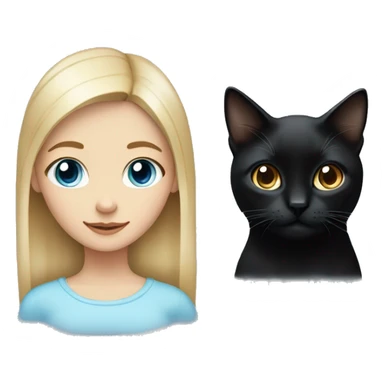 A blonde girl with heterochromia, her left eye light blue and her right eye brown with a black cat with brown eyes sticker