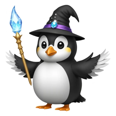 penguin wizard casting a spell with sparkles around sticker