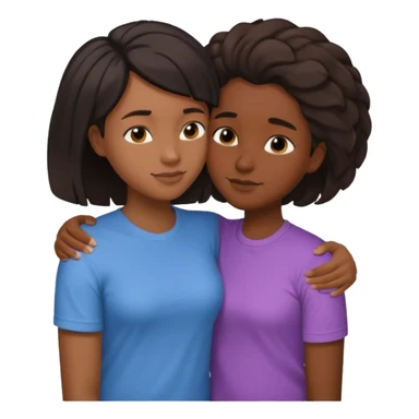 Black lesbian couple with one dark skin masculine with short hair low cute fade with a t shirt and one feminine with long hair in a blouse hugging  sticker