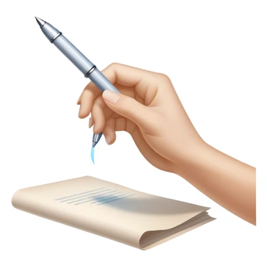 A glowing, slightly transparent hand—representing the future self—emerges from a piece of paper, offering a pen to the present self. The present self’s hand, solid and real, reaches out to take it, symbolizing the moment of choosing action over procrastination, guided by the future self’s wisdom. sticker