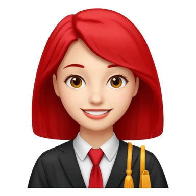 graduate women student with red tie sticker