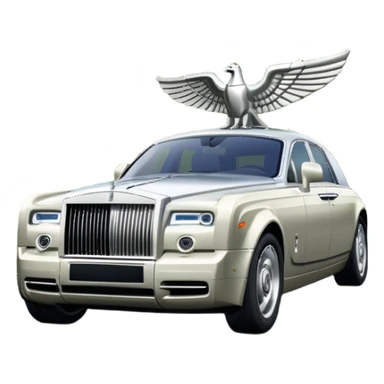 Rolls-Royce Phantom (2022) – cinematic-realistic Rolls-Royce Phantom emoji, its polished silver frame glistening under the sun as it glides down a winding, tree-lined road. The iconic Spirit of Ecstasy hood ornament stands proudly, the V12 engine hums silently as the car cuts through the serene countryside, embodying elegance and power. sticker