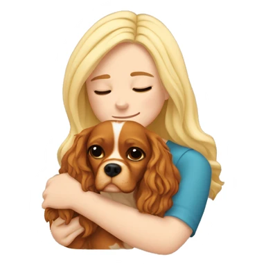 Blonde-girl-long hair- eyes closed- hugging a  Cavalier King Charles Spaniel dog sticker