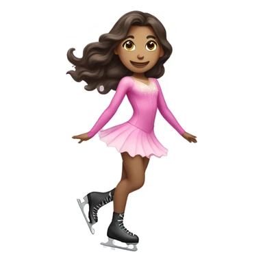 Girl with long dark brown wavy hair and a pink figure skater outfit on Ice skating  sticker