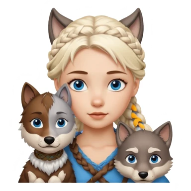 Viking platinum blonde girl with braid and blue eyes. Wolf pet sticker