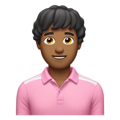 Man with medium skintone, black bob hair with bangs, wearing pink polo shirt  sticker