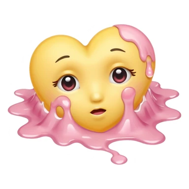 A pastel-yellow heart melting into soft pink tears, curled on a clouded floor under warm sunrise light. sticker