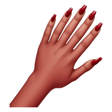 close-up of a left hand of a woman showing 3-4 fingernails out of five, painted in dark red nail polish, glossy finish, deep saturated red, smooth gradient, minimal details, clean and shiny
 sticker