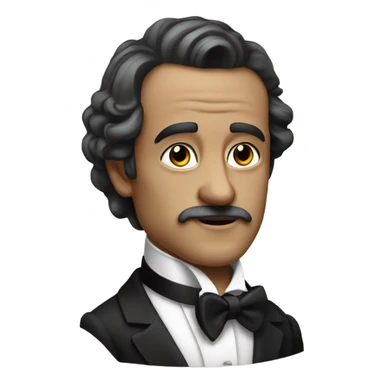 19th century white writer in a black tuxedo with a bow tie sticker