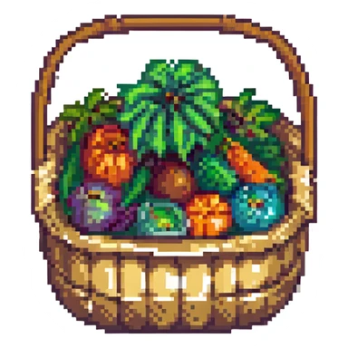 a basket of vegetables, retro and blocky pixel art style sticker