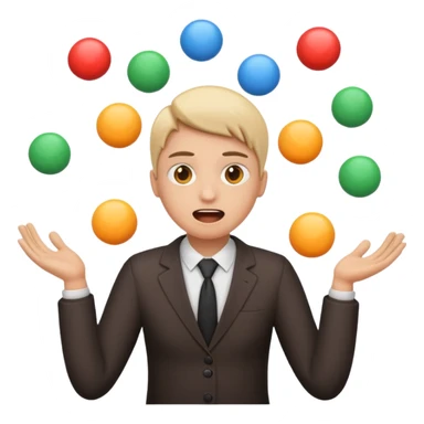an emoji that depicts a product manager juggling work while mildly panicked and gender neutral  sticker