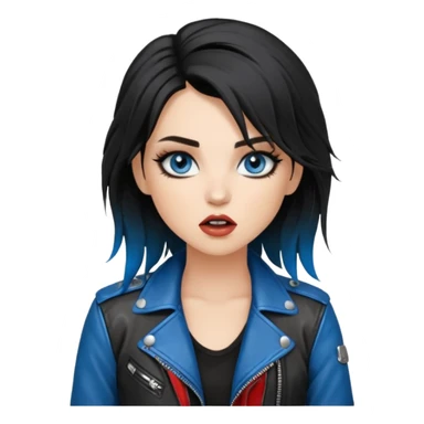 
 rockstar girl with black disheveled hair, blue eyes, Smokey eyes grunge makeup, singing  sticker