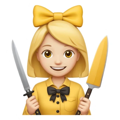 Smile emoji holding knife waring bow sticker