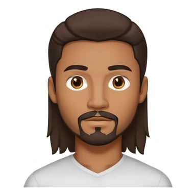 Young man with medium brown skin, mixed-race ethnicity, long dark brown hair with a very defined center part exactly in the middle, goatee, mustache, and medium brown eyes, head only sticker