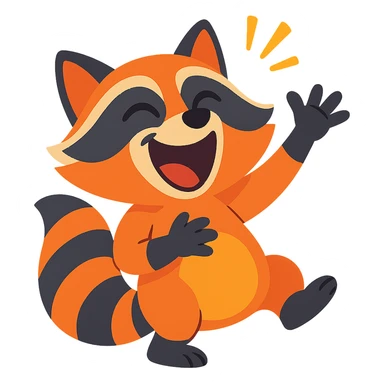 vibrant toon style raccoon laughing hard and waving sticker