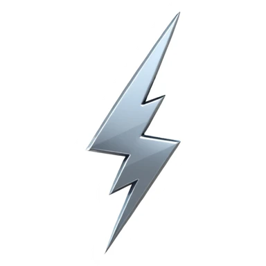 A lightning bolt emoji made of polished silver chrome, sharp yet rounded edges, glossy metallic surface, soft reflections, minimal futuristic design, iOS emoji style, centered, clean white background sticker