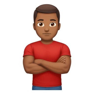 apple stylized emoji of a strong man, his arms crossed, white bg, he's in a red tee shirt sticker