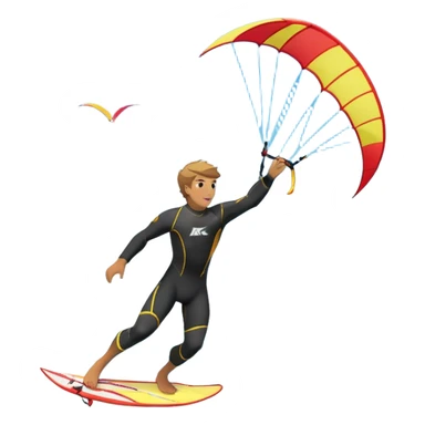 A kite surfer soaring above the waves, holding onto a kite with the wind in full force. The background showcases the ocean and sky, emphasizing the freedom, thrill, and energy of the sport. The motion of the kite and board is dynamic, capturing the excitement of kiting. sticker