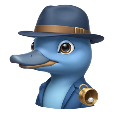 cute blue platypus with a detective hat and monocle on his eye, no  hands, looks like a platypus but blue sticker