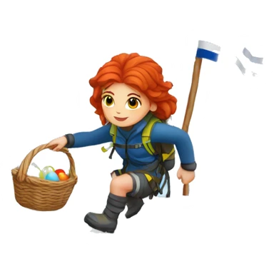 Female winter mountain climber red hair climbing with Greek and EU flags and Easter eggs basket sticker