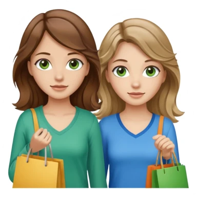 make me and my best friend togheter i have brown hair that falls on my shoulders and brown eyes and she has really long wavy brown hair with a little blonde and green/blue eyes we are shopping and i have BROWN eyes sticker