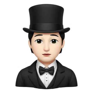A man with snow white skin, a black half mask with an eye hole, a black top hat, a black vest with a black tie tucked underneath, and a white collared shirt. Closed eyes. sticker