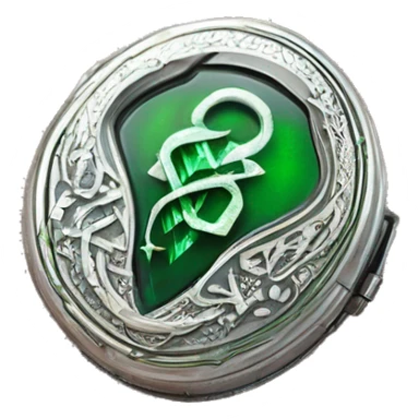 The Slytherin locket is a heavy, ornate piece of jewelry made of silver, with a large green "S" on its front. It is enchanted to contain a fragment of Voldemort's soul, making it a Horcrux, and it possesses the ability to bring out negative emotions in sticker