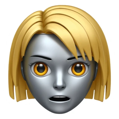 Robot emoji with angry facial expression, make it look comically robotic (closer to Robot than Human), it should have human-like hair, in a short tapered asymmetric bob shape sticker