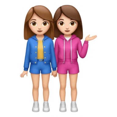 👯‍♀️ generate this emoji, as two white girls, bffs, the same pose but maybe the outfit cuter. we are models. both with brown hair sticker