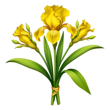 big bouquet Bright Yellow Iris, luxuriant, leaf, bud sticker