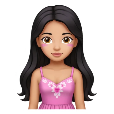 Hawaiian girl with black hair with pink highlights in hair with long hair with a sugar pink dress sticker