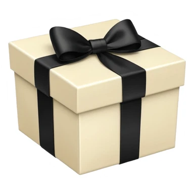 square ivory gift box present with a black bow sticker