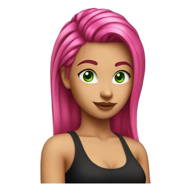 a girl with green eyes and long hot pink hair wearing a black tank top, slicked back hairstyle sticker