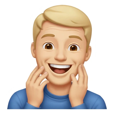 Guy with hands around throat and making a laughing face sticker