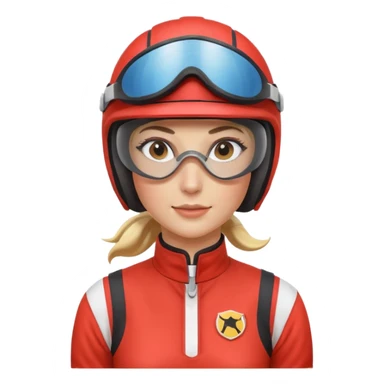female horse race jockey portrait, head and shoulders only, racing helmet and goggles, sporty uniform collar, confident expression, 3D cartoon, mobile game icon style, clean background, no text, no watermark
 sticker