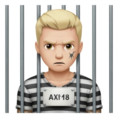 angry tattooed blonde male prisoner with prison cell bg sticker