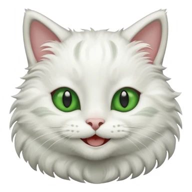 Realizar emoticonon de gato blanco con gris solo carita sonriendo muy feliz ojos grandes de color verde sticker