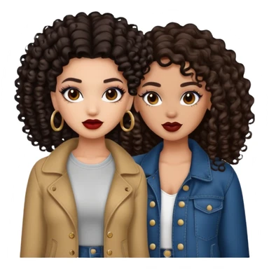 Boujy baddie best friends, trendy heavy makeup both dark hair one light skinned and one light brown and add curls  sticker