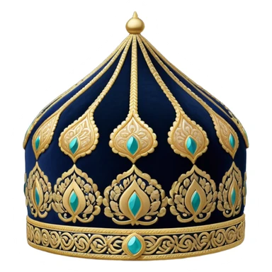 Bukhara style doppa hat with small detailed gold embroidery on dark background sticker